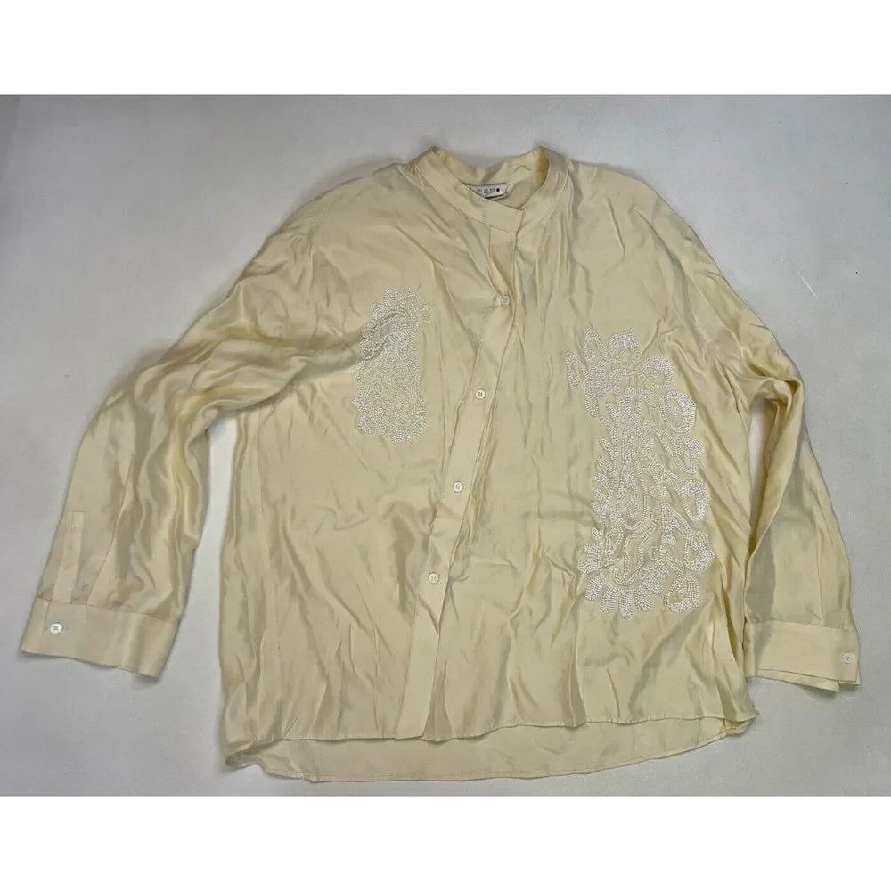 ZARA Cupro Asymmetric Blouse Shirt Women Large Yellow Long Sleeve 2731 324 710